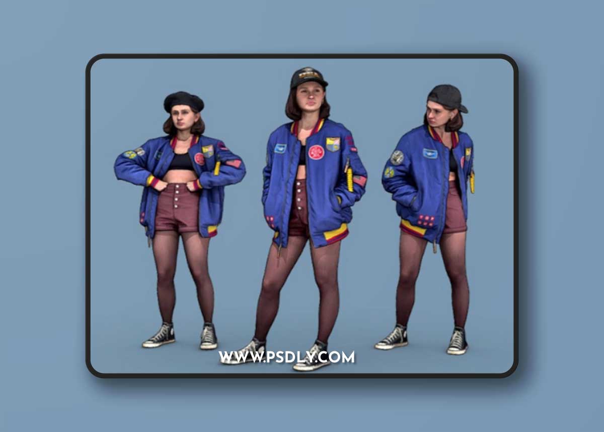 Cheeky Girl in a Blue Bomber Jacket 3D Model