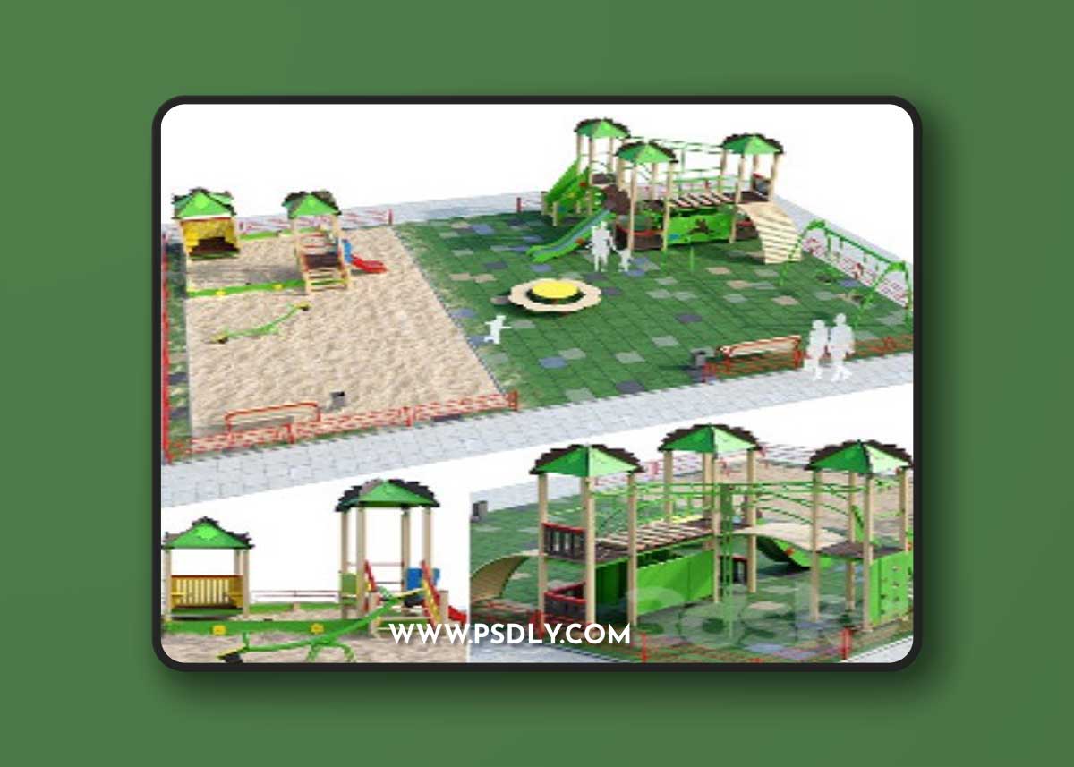 Children Playground with a Large Sandbox Vray+Corona