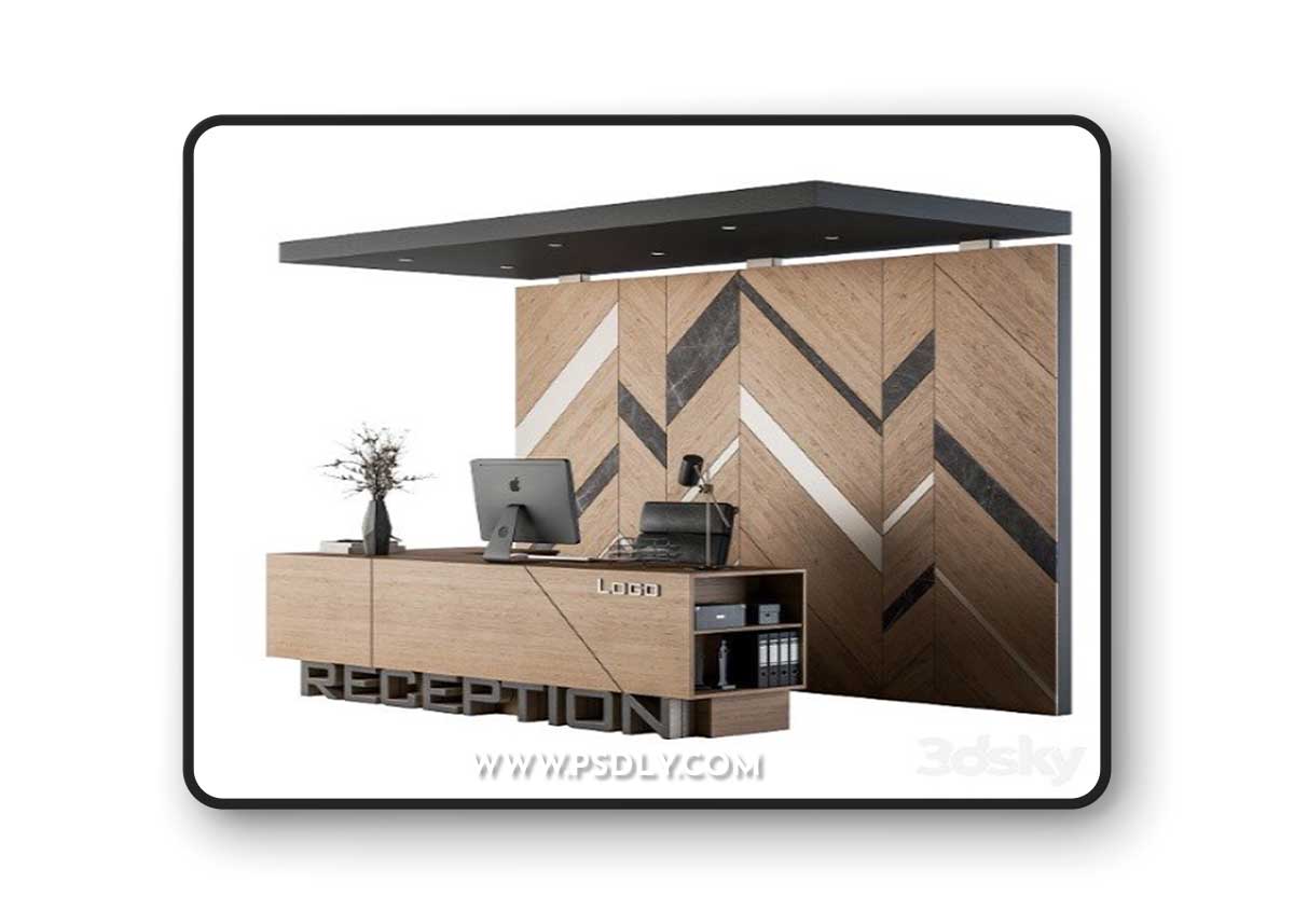 Reception Desk and Wall Decor Set 06