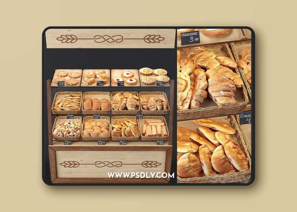 Showcase With Pastries For Shop and Cafe Bread Vray+Corona