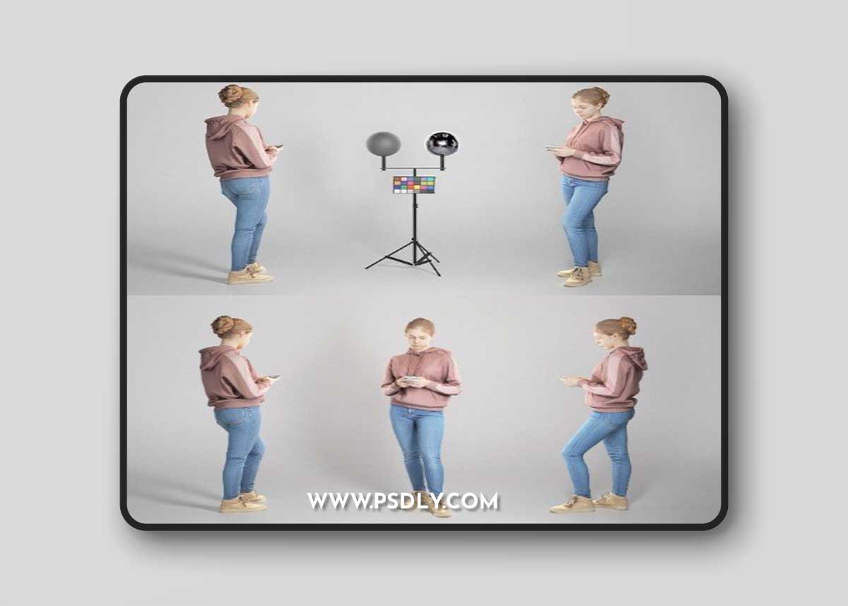 Beautiful girl in casual clothes using smartphone 318 Low-poly 3D model