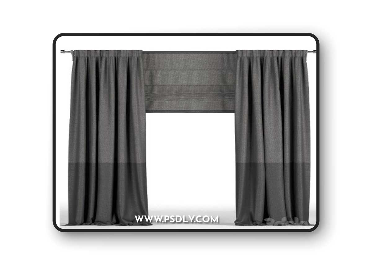 Black curtains in two shades + black Roman blinds. Vray+Corona