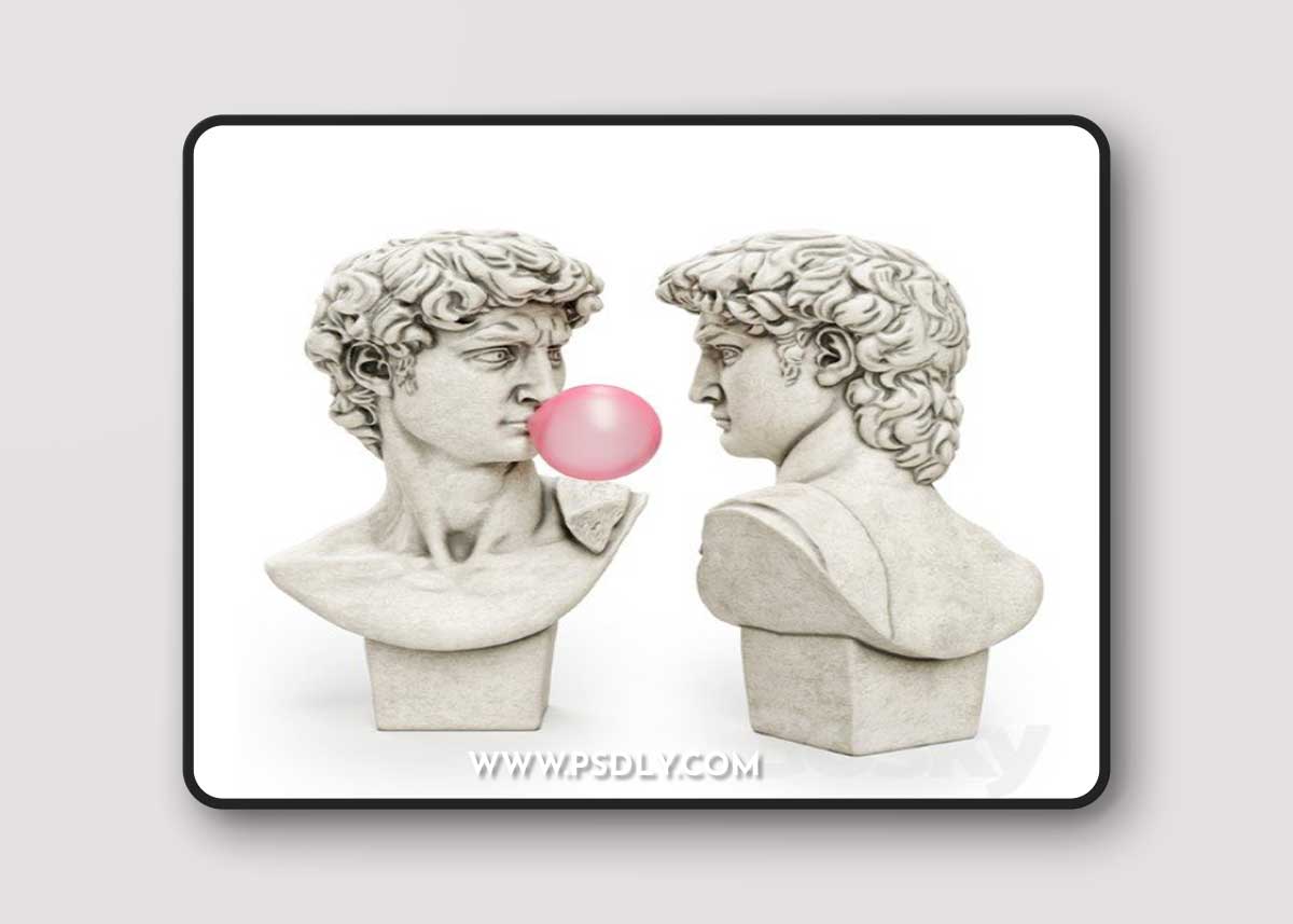 Bust of David Sculpture Michelangelo Vray+Corona