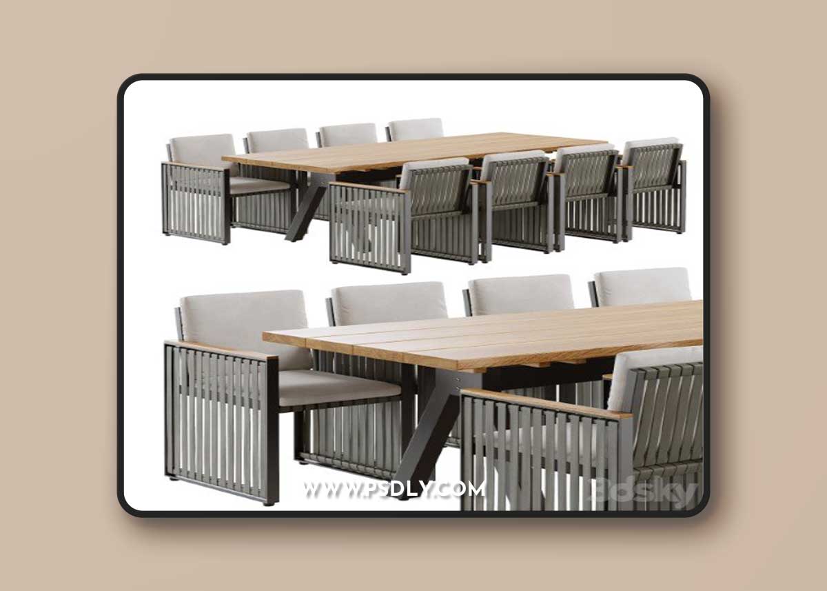 Outdoor garden wicker woven dining set Skyline design Horizon Vray+Corona