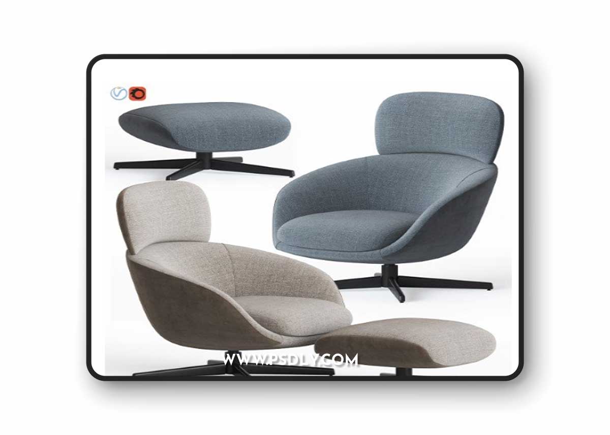 Pro 3DSky - Russell Armchair & Ottoman by Minotti
