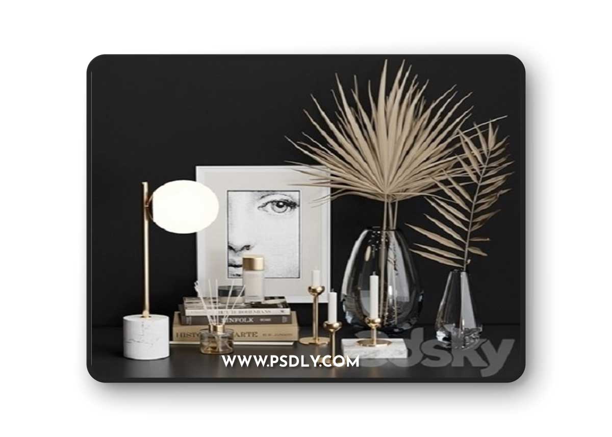 Pro 3DSky - West Elm Decor Set with Dry Palm