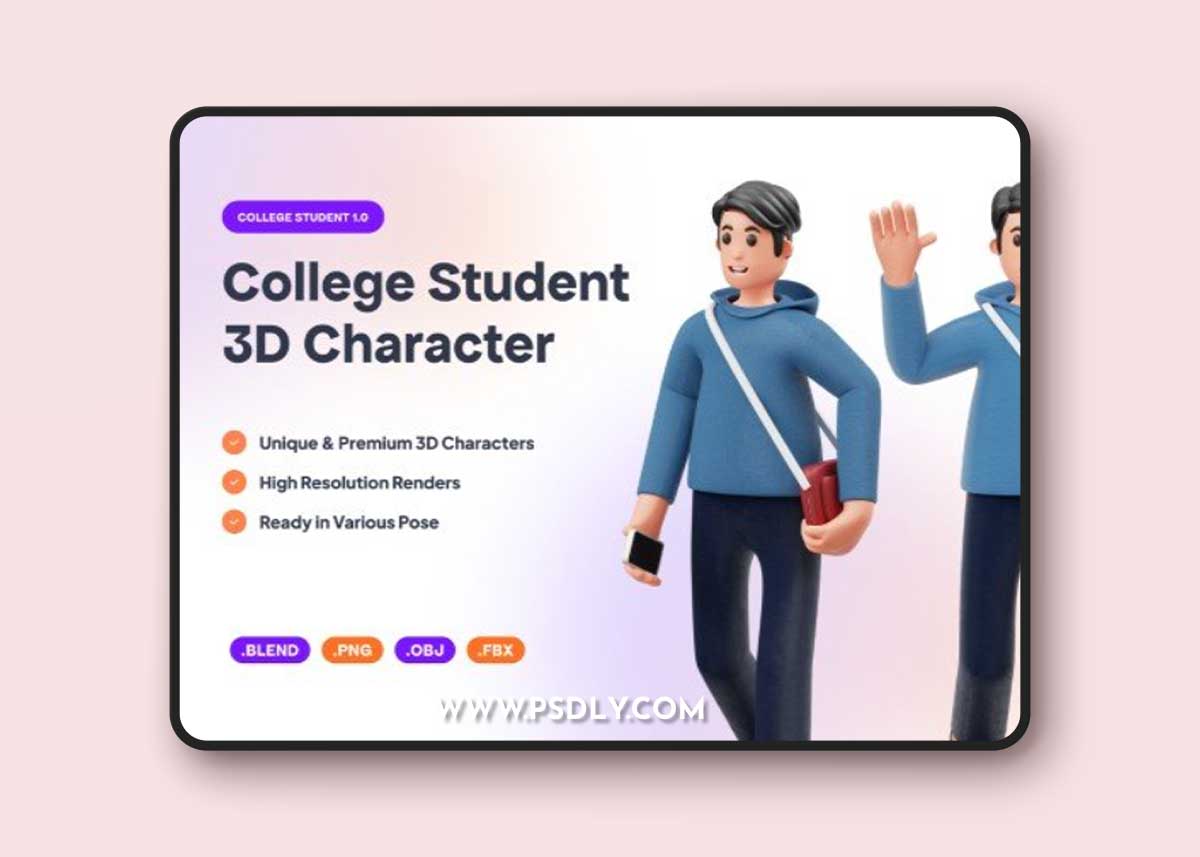UI8 - College Student 3D Character Illustration