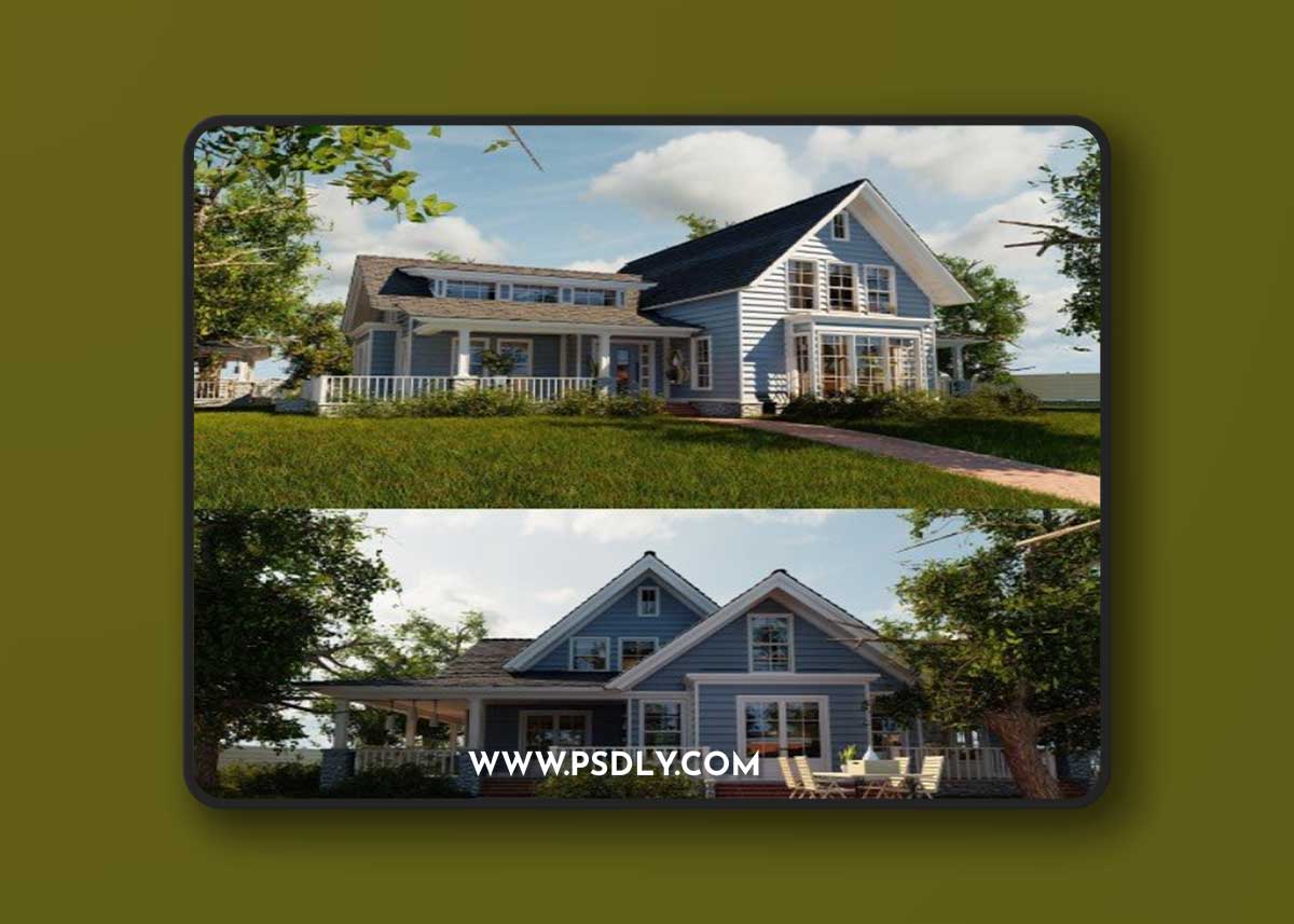 Classic style porch house with furniture