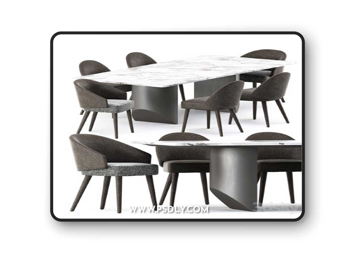 Lawson Dining Chair and Wedge Dining Table by Minotti
