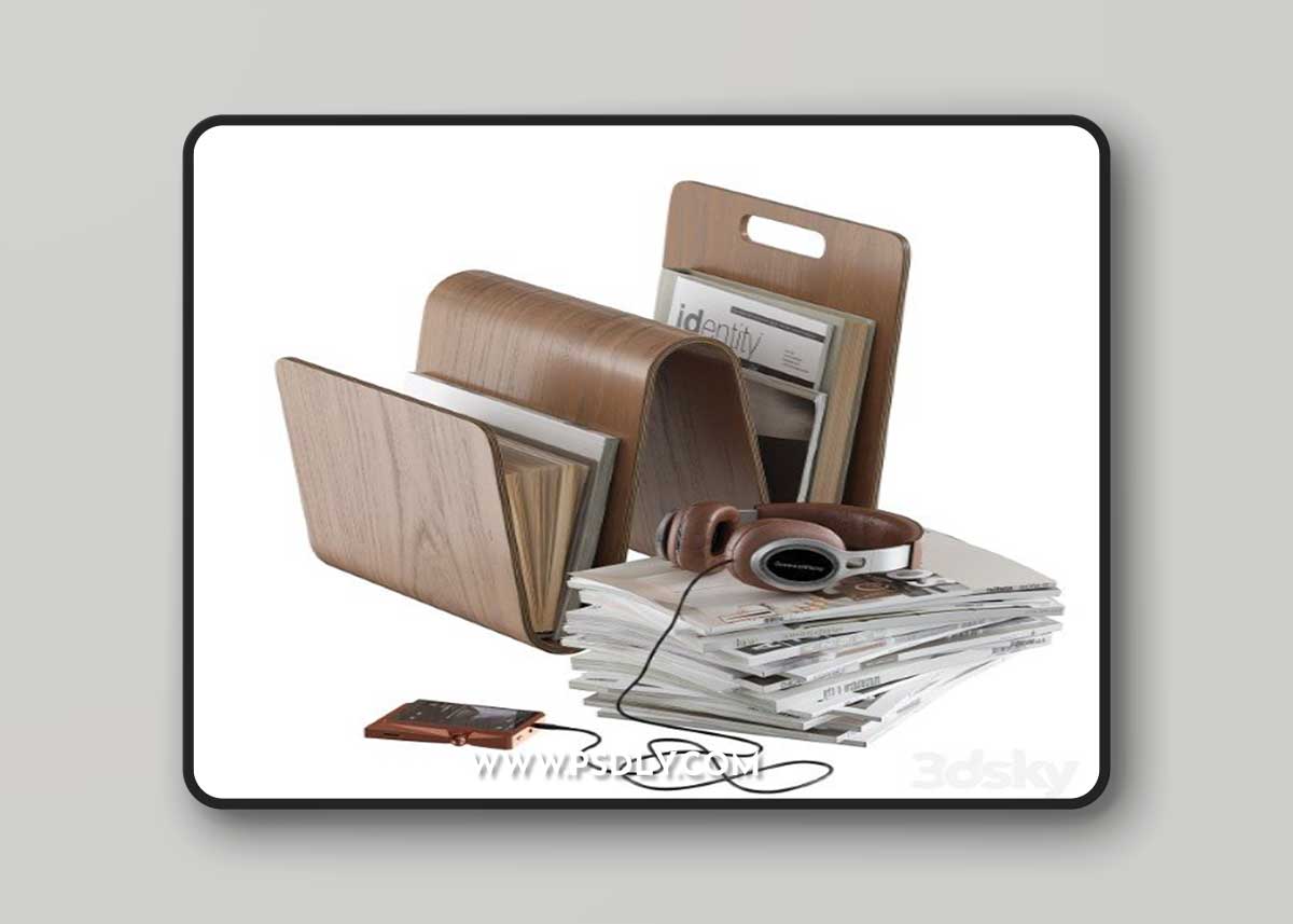 Magazine rack holder book stack headphone floor accessories decor