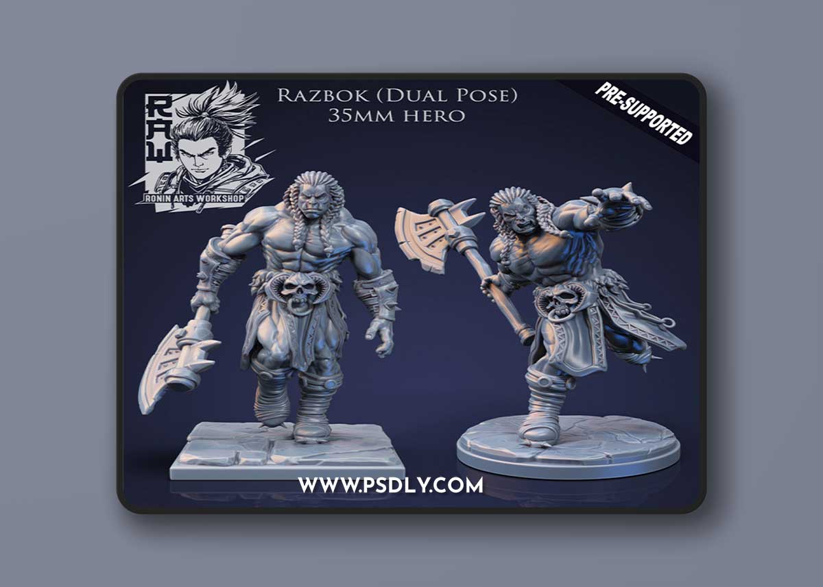 Razbok The Barbarian - Idle and Action Pose – 3D Print Model