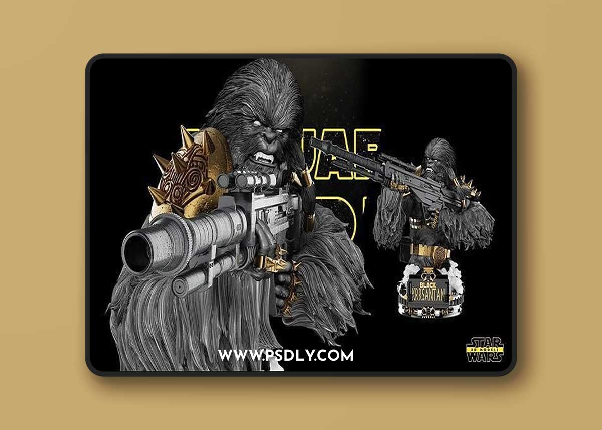 Star-Wars---Black-Krrsantan-Sculpture-and-Bust-–-3D-Print-Model