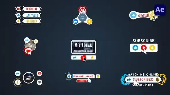 Videohive 2D Cartoon Youtube Subscribe Buttons Pack #2 [After Effects] 44741139