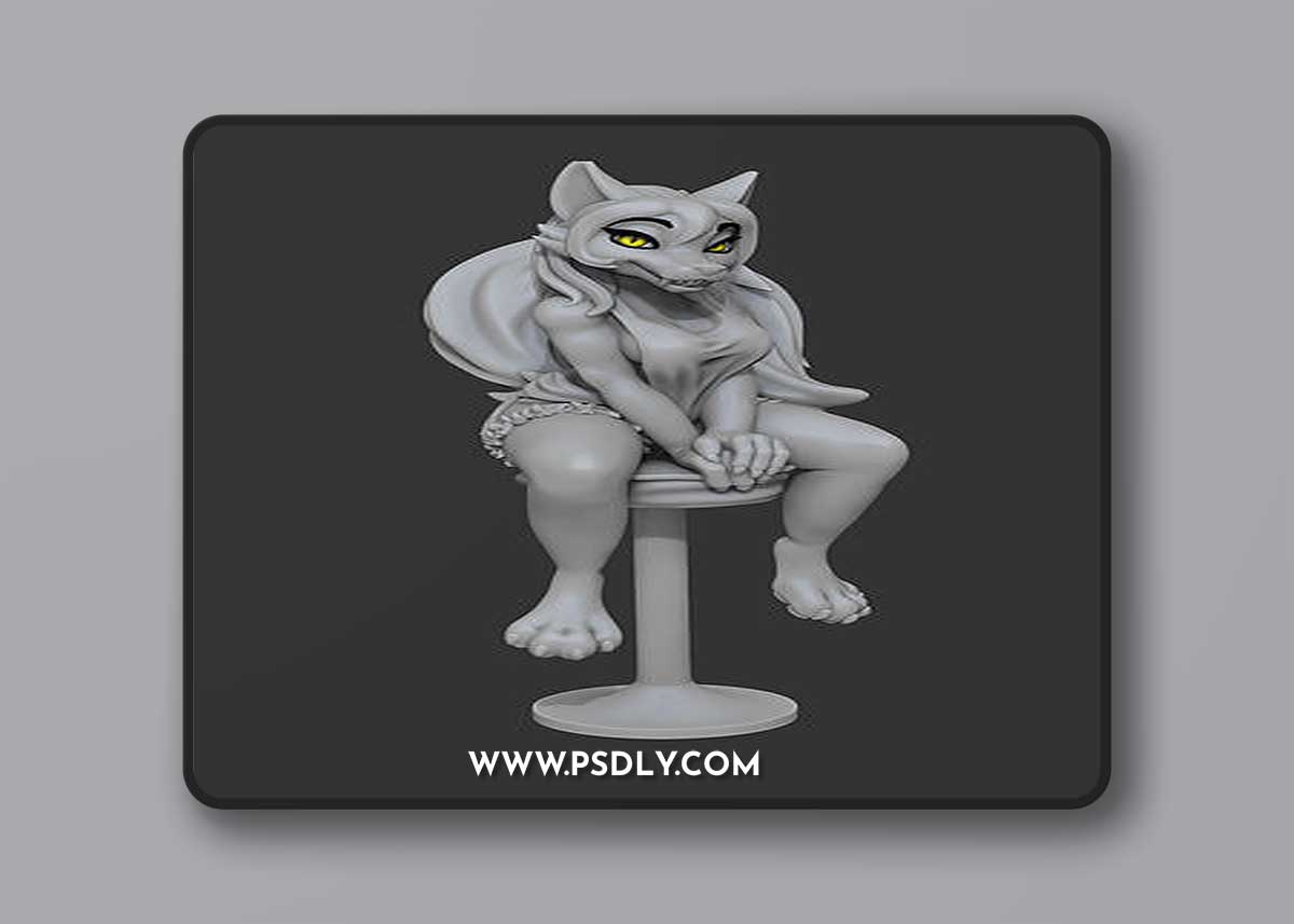 Wolf on Bar Stool 3D Print Model
