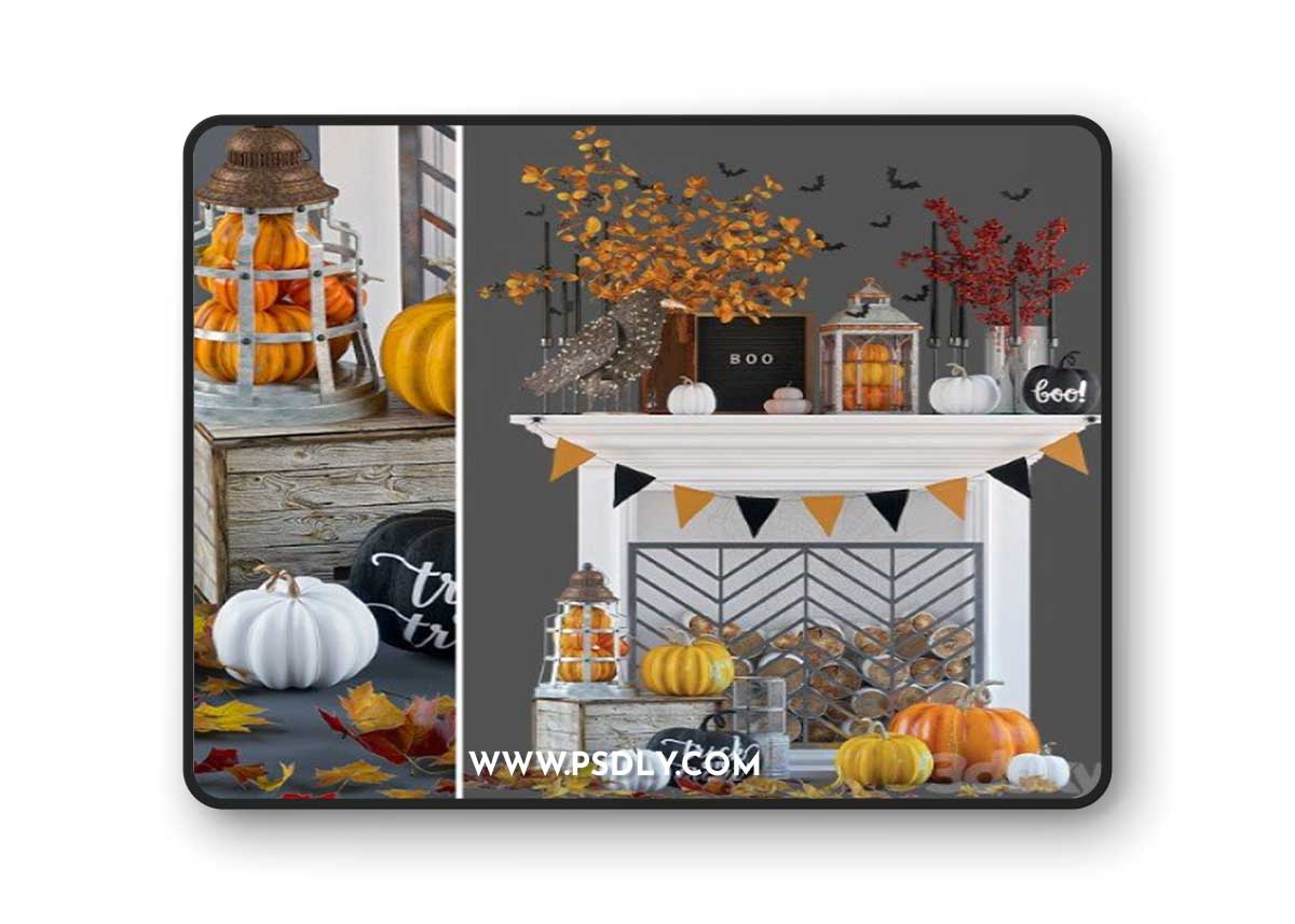 Artificial fireplace with autumn decor