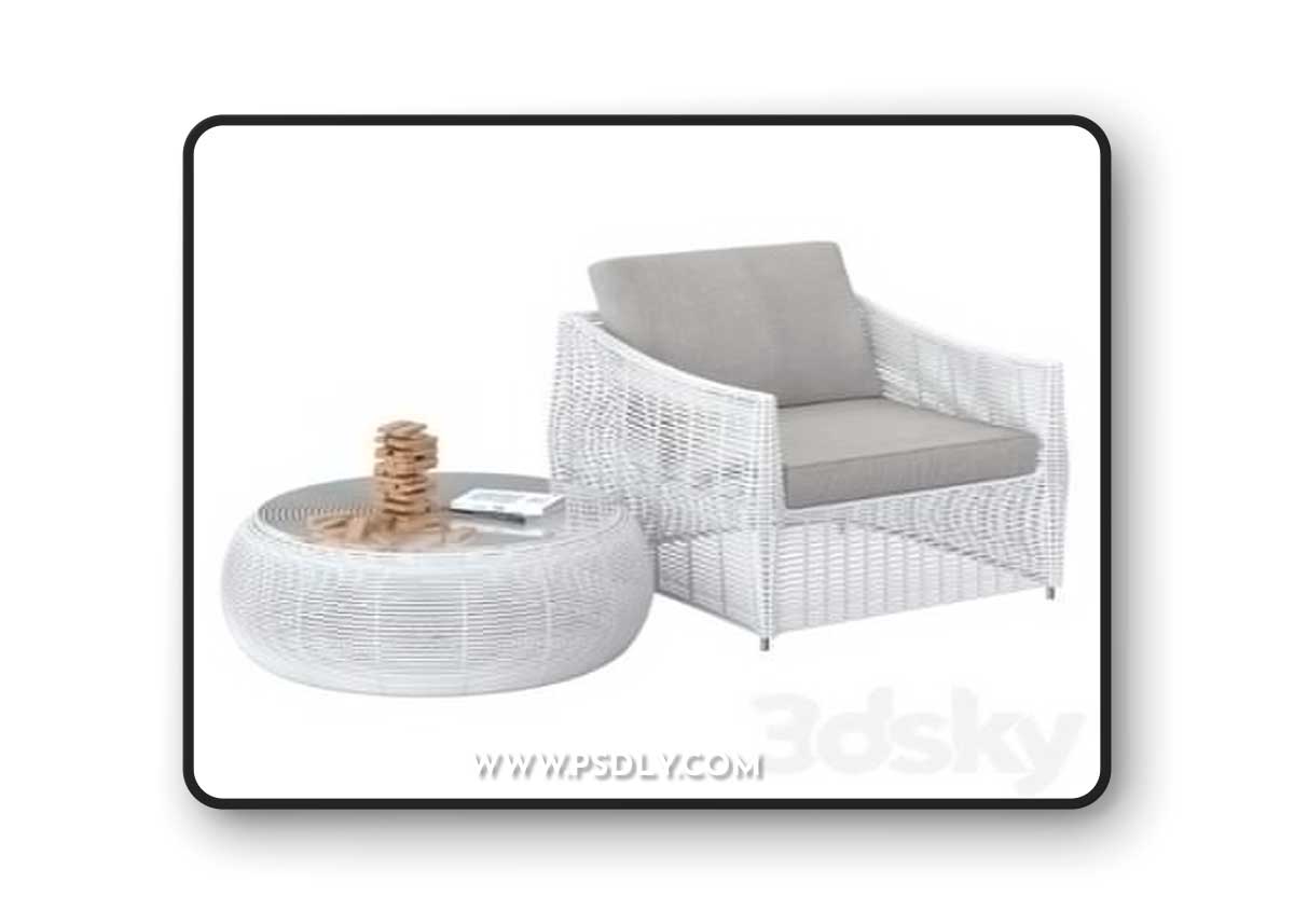 Table and rattan chair