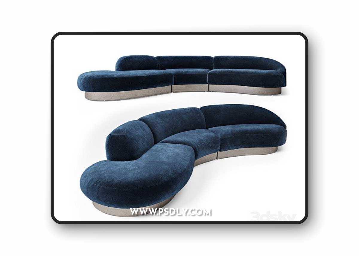 Vladimir Kagan Sectional in Deep Blue Mohair
