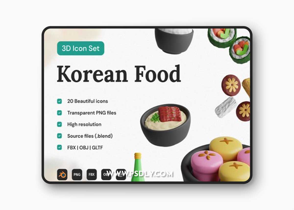 Korean Food 3D Icon Set Ui8.net