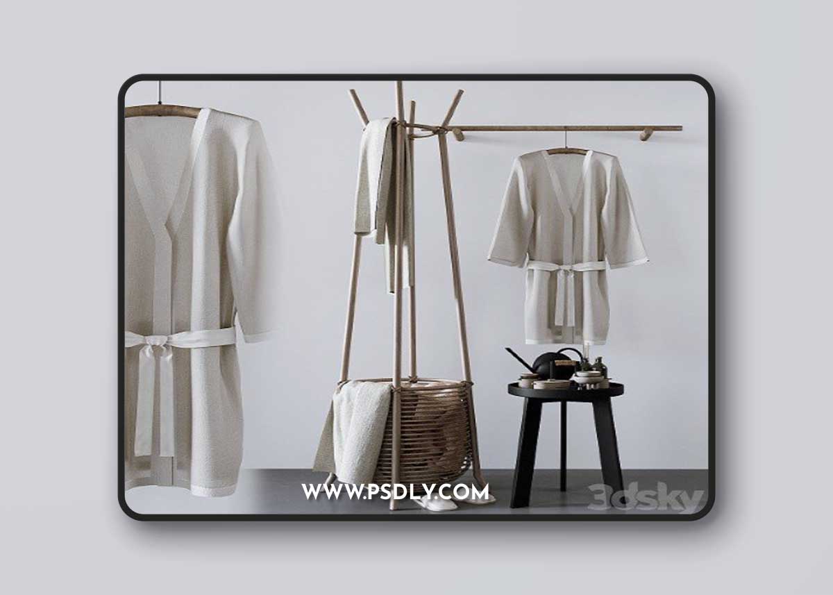 Set With Basket Bathrobe and Bathroom Accessories