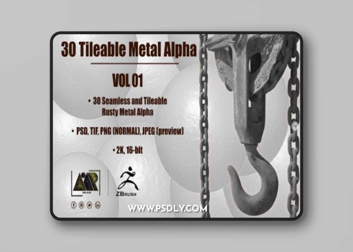 ArtStation - 30 Metal Alphas (Seamless and Tileable - Vol 01)