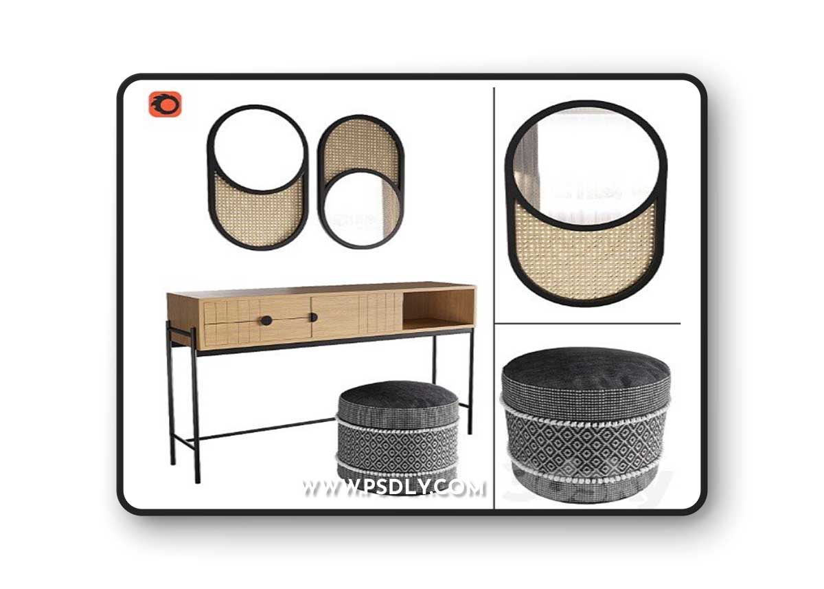 Clara console, Curico pouf, Waska mirror