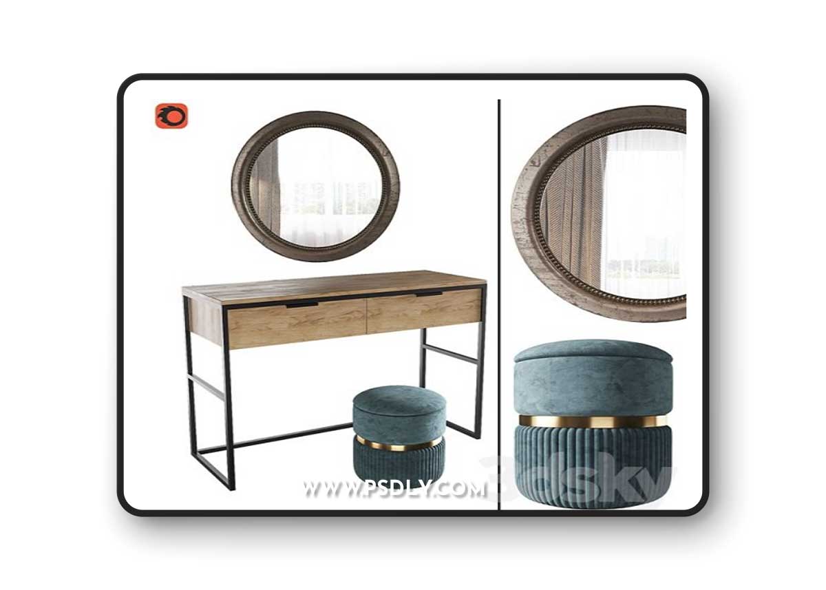 Dressing table Nord, pouf Roma big, mirror Afsan la redoute