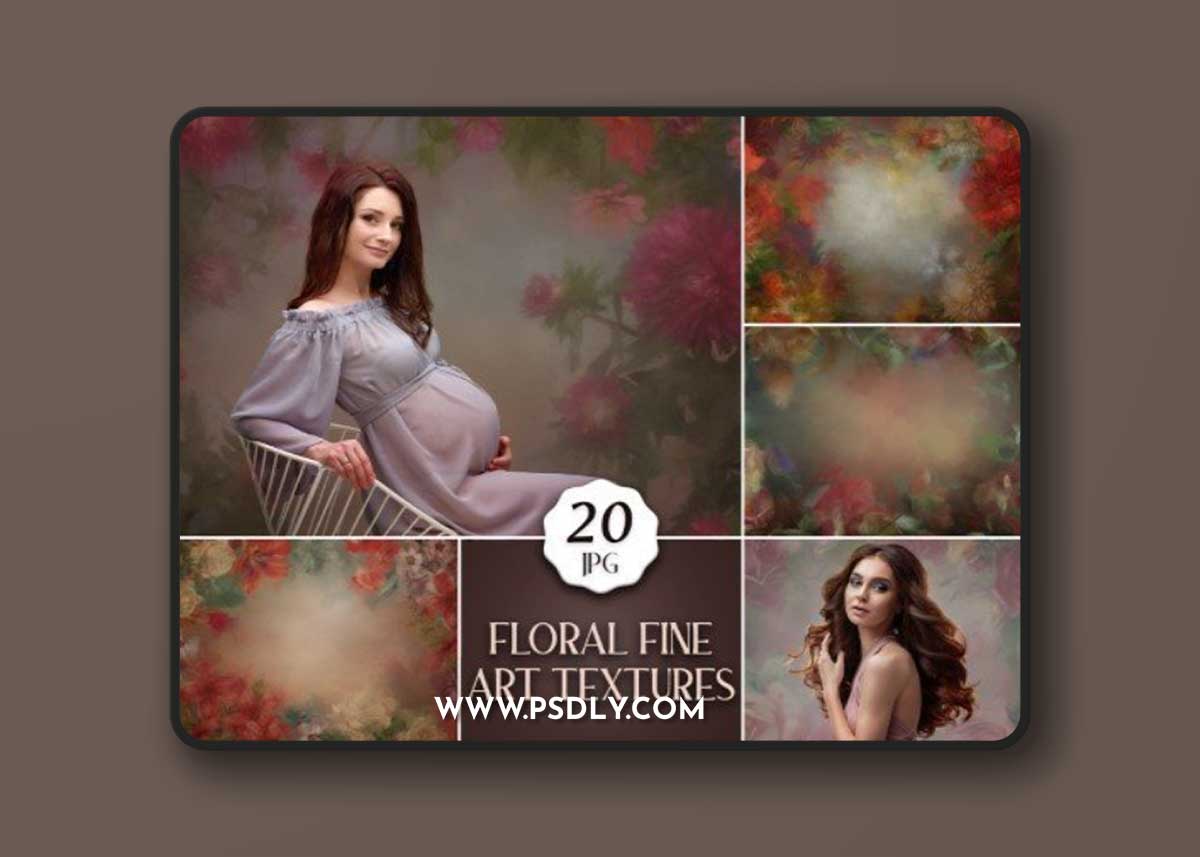 20 Floral Fine Art Textures for Photoshop, Digital Flower Portrait Backdrops for Photo Editing, Painting Backgrounds for Photographers