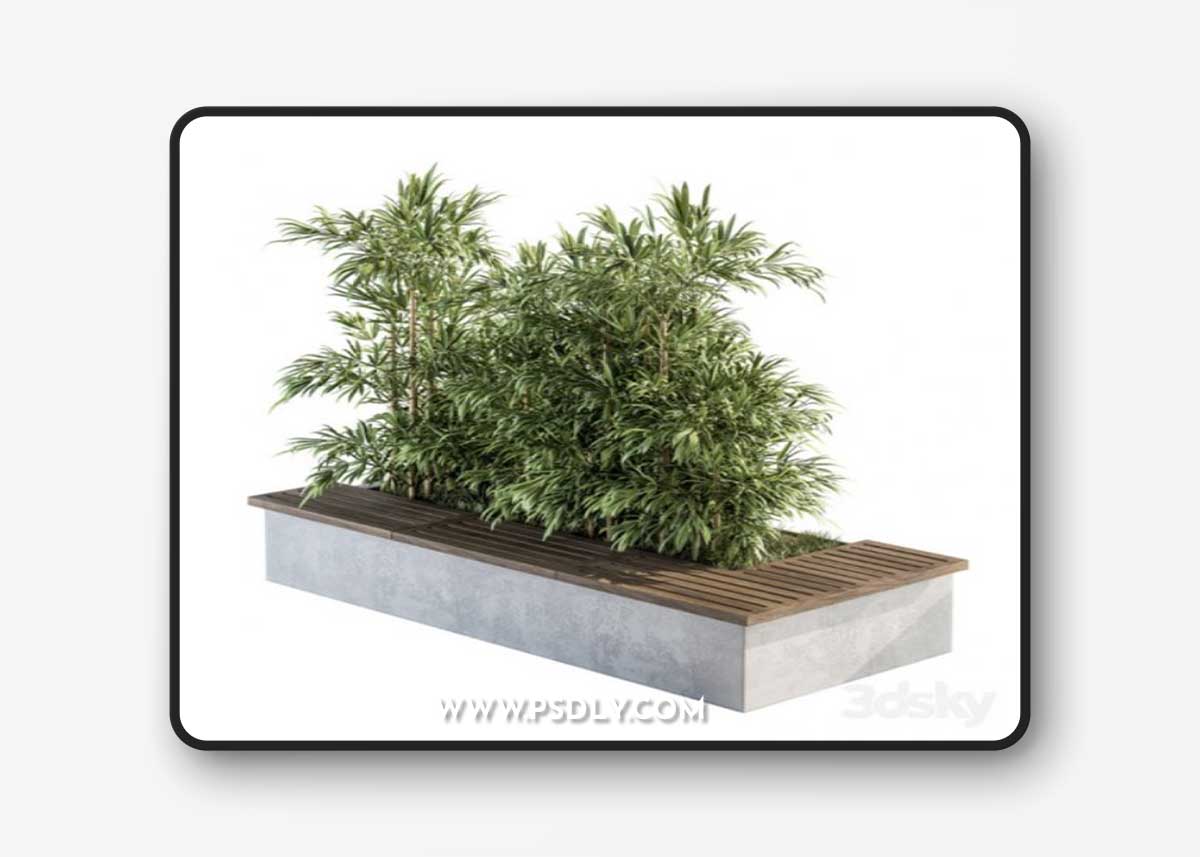 Urban Furniture Architecture Bench with Plants- Set 11