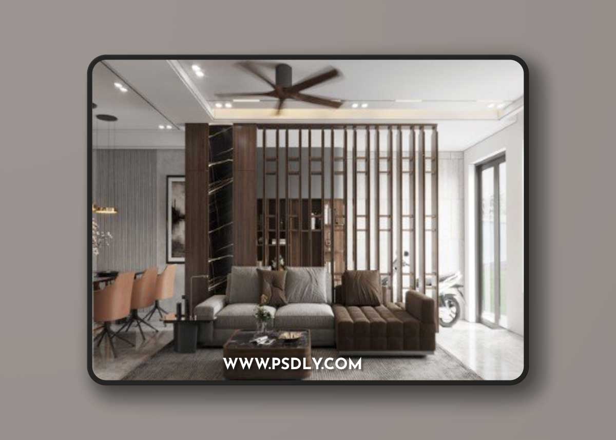 a3ds Max Living Room – Kitchen Interior