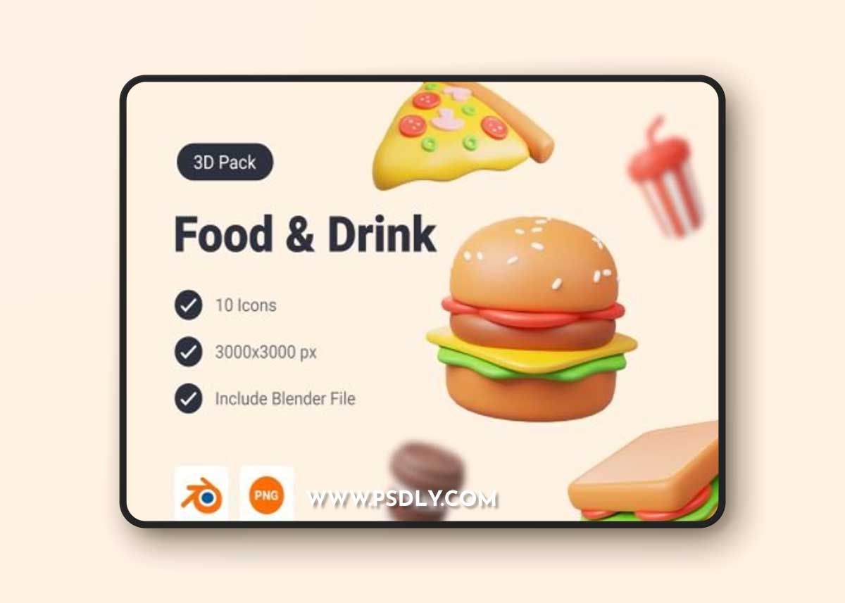 Food and Drink 3D Icon Pack Ui8.net