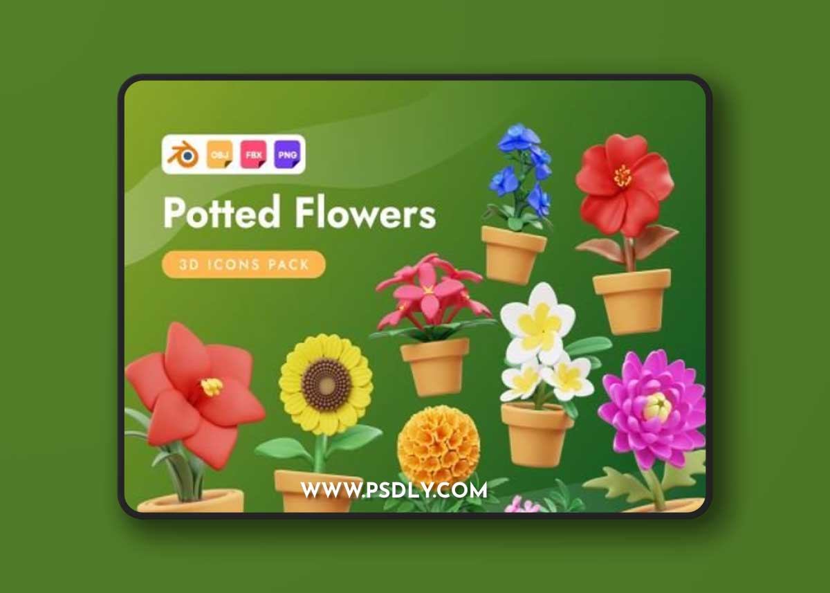 Potted Flowers 3D Icon Ui8.net