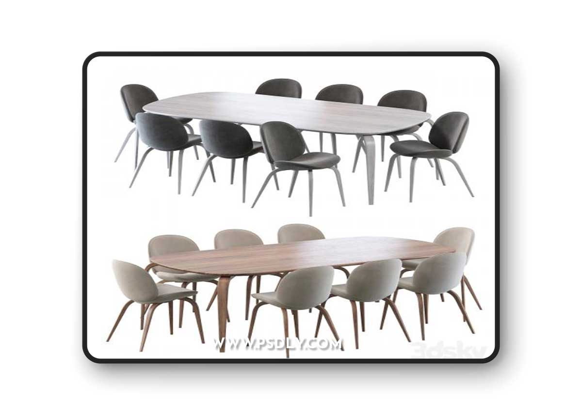 Beetle Dining Chair and Gubi Dining Table Elliptical