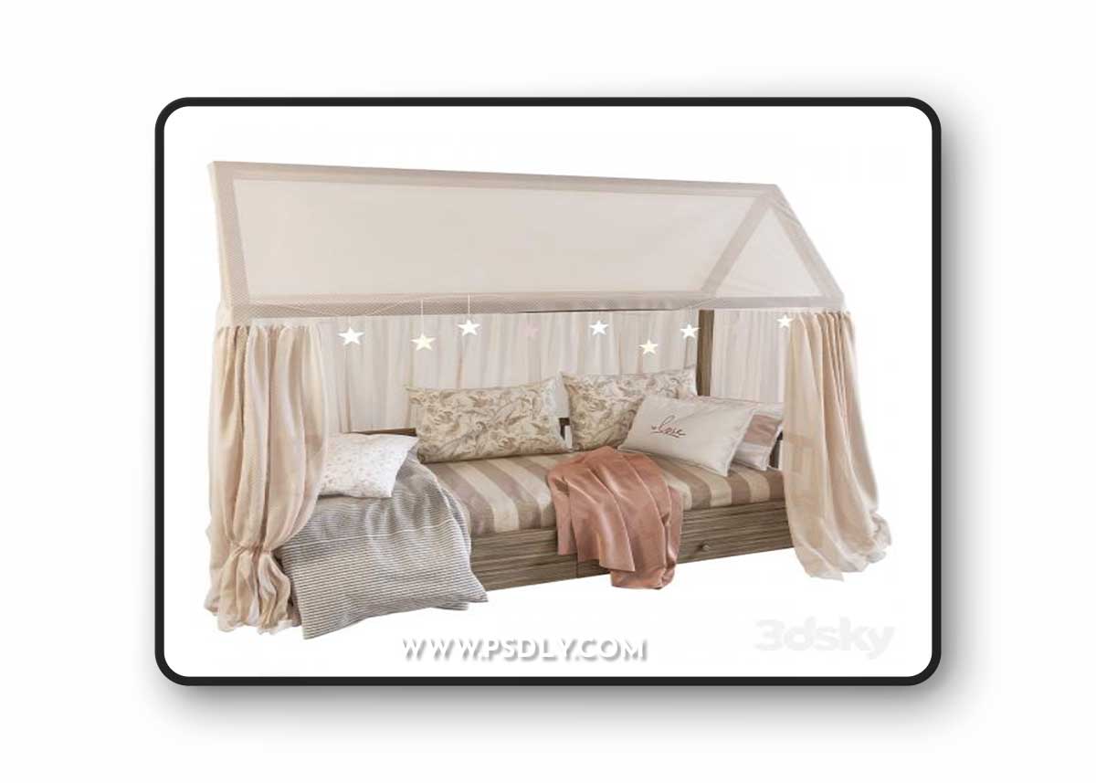 Children's bed with columns 4 3D Model