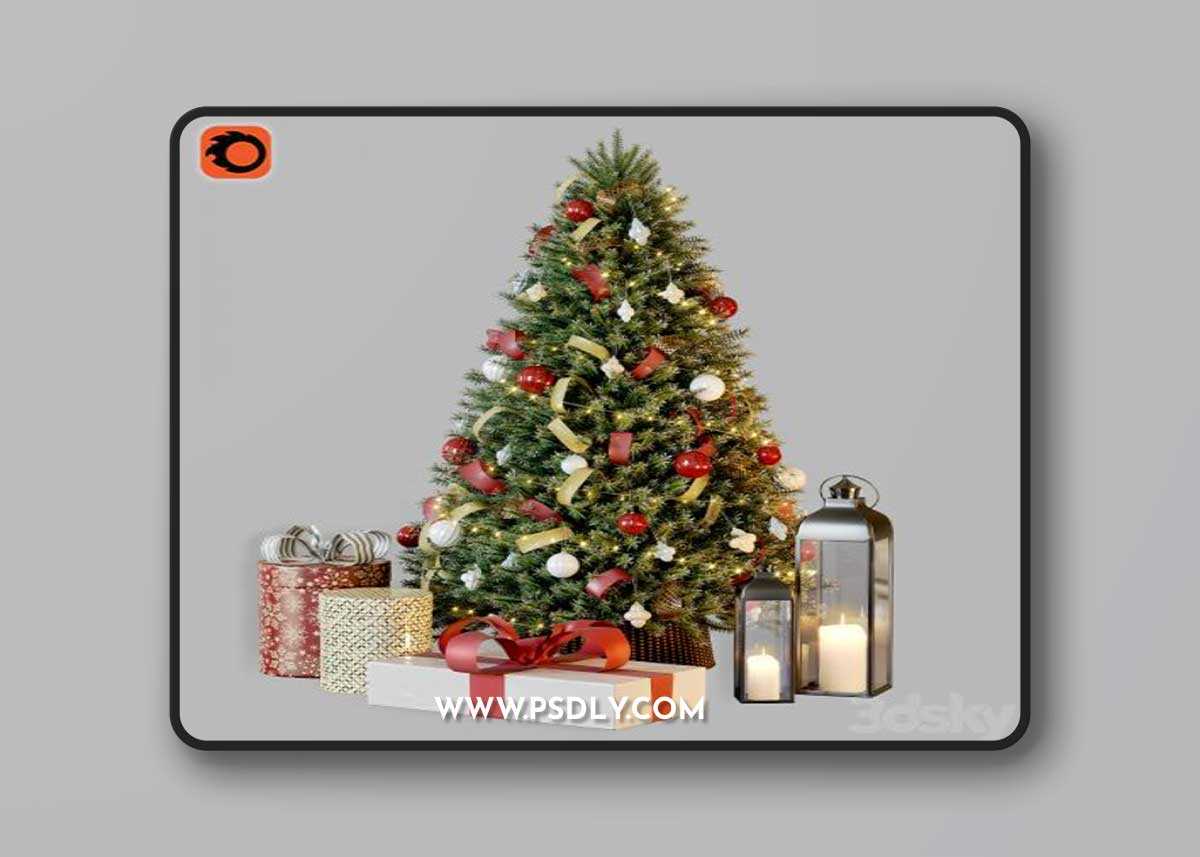 Christmas tree with decor 1 3D Model