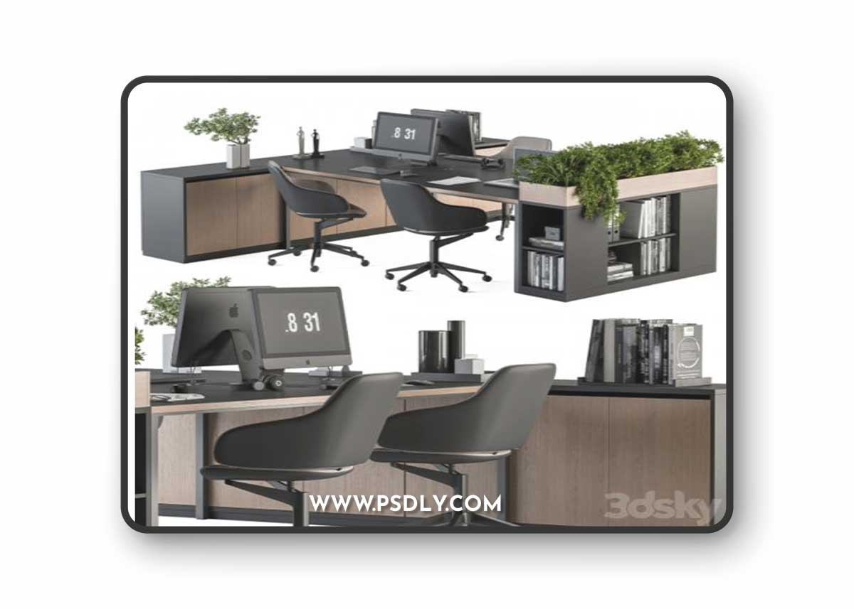 Office Furniture with Plant Box - employee Set 48 3D Mdel
