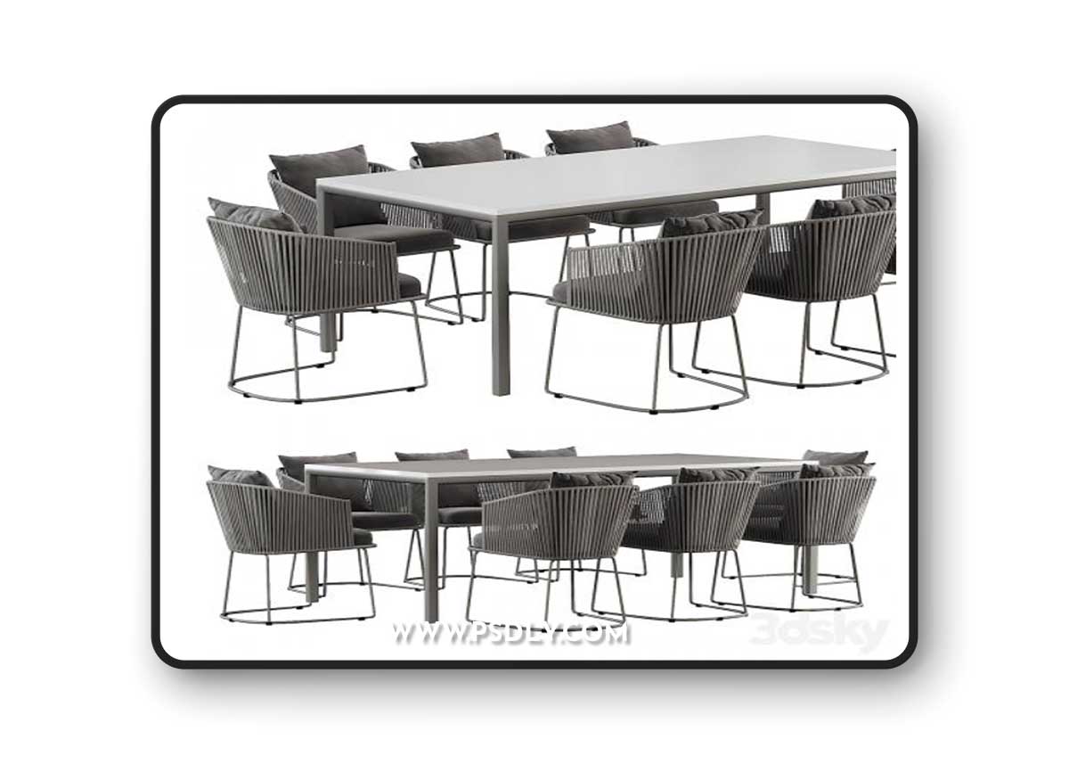 Outdoor Dining Set with Tempered Glass Top Table and Rope Woven Chairs
