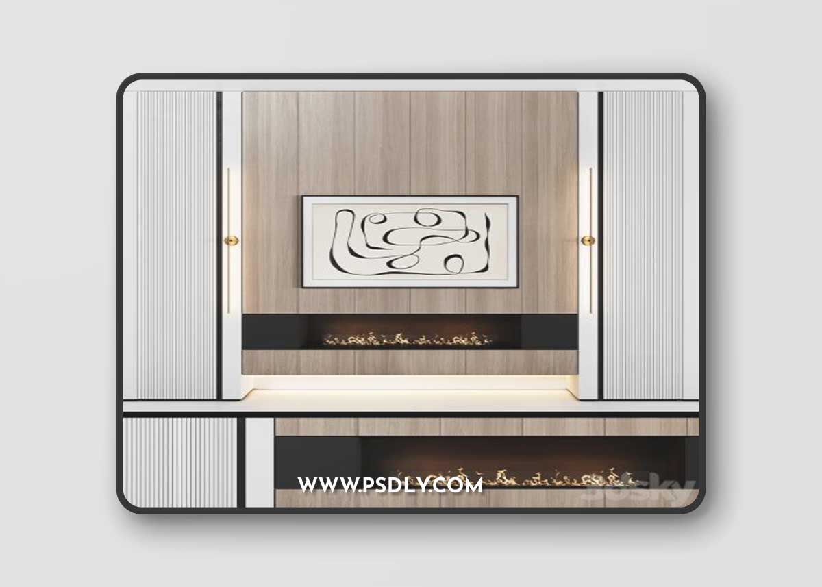 TV wall modular in modern style with decor 03