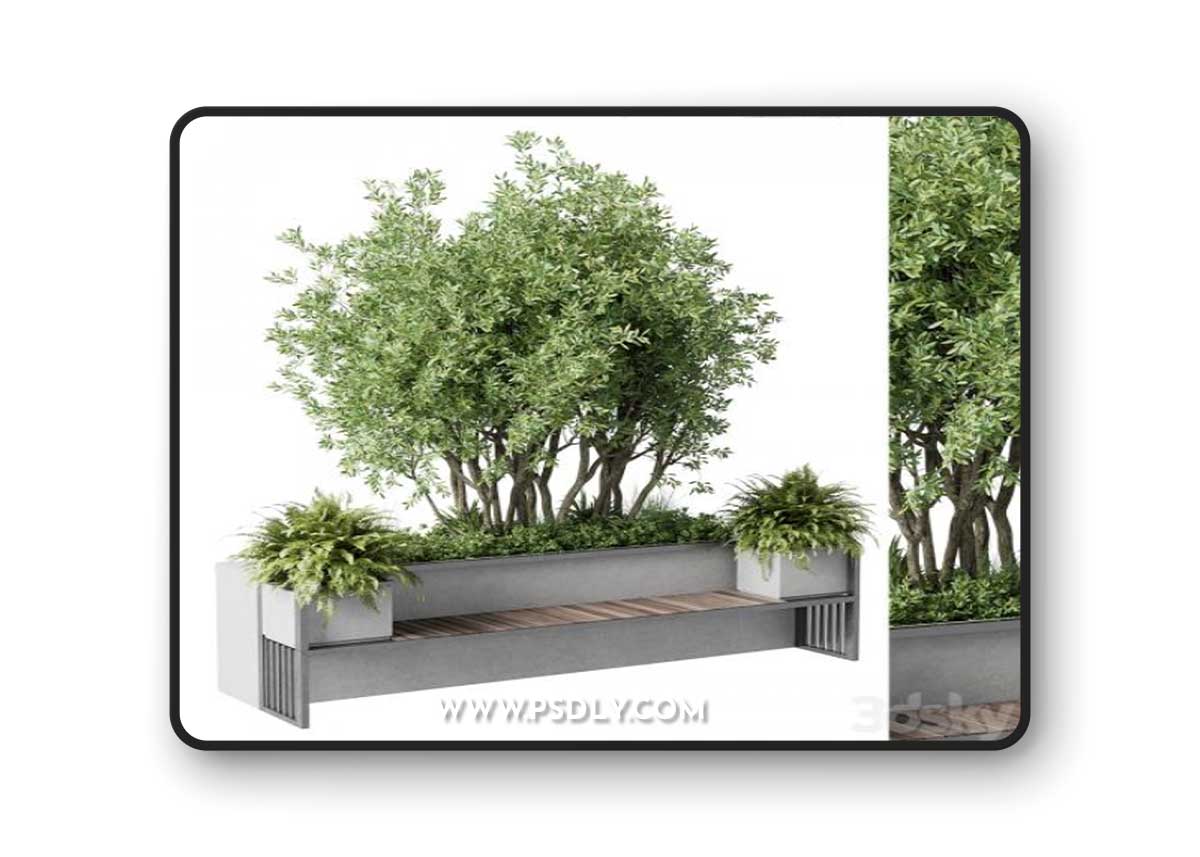 Urban Environment - Urban Furniture - Green Benches With tree 41