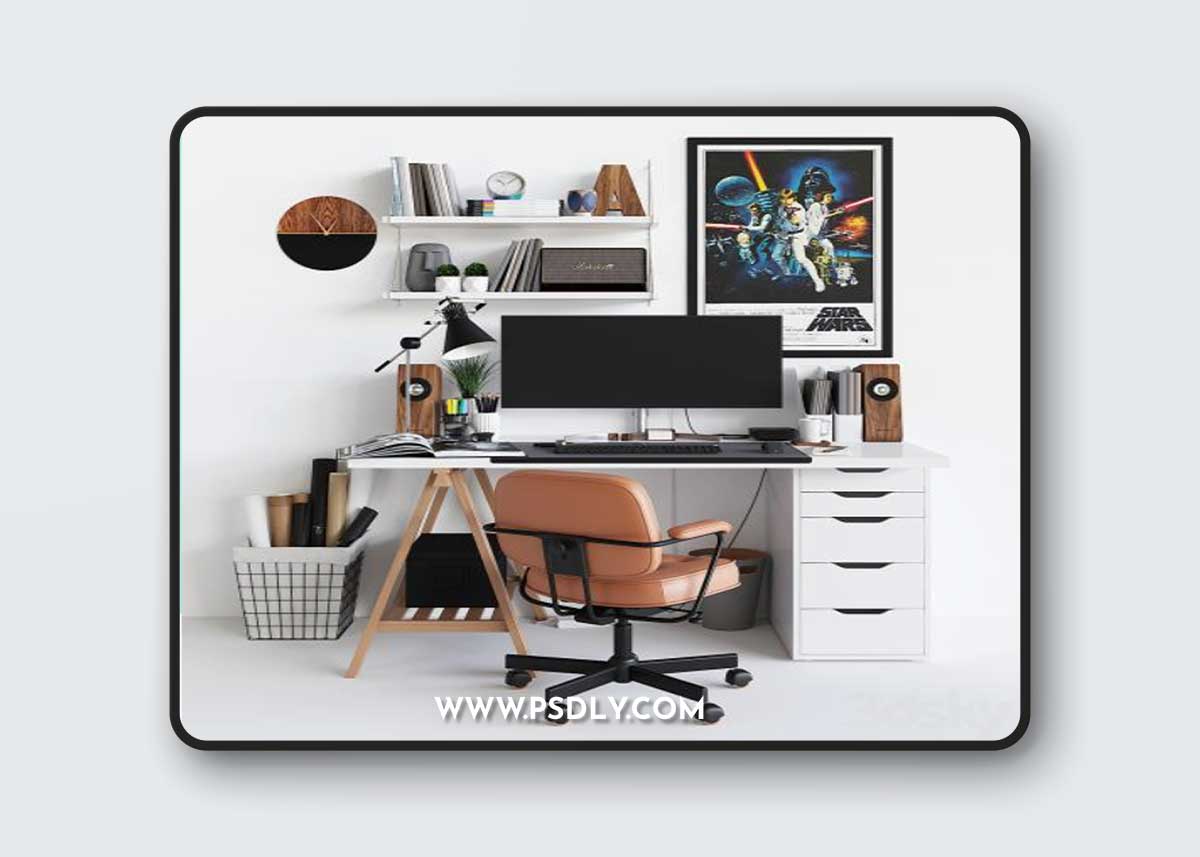 Workplace set with decor. Sk 1 3D Model