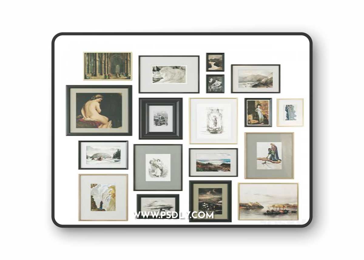 A set of paintings in classical frames