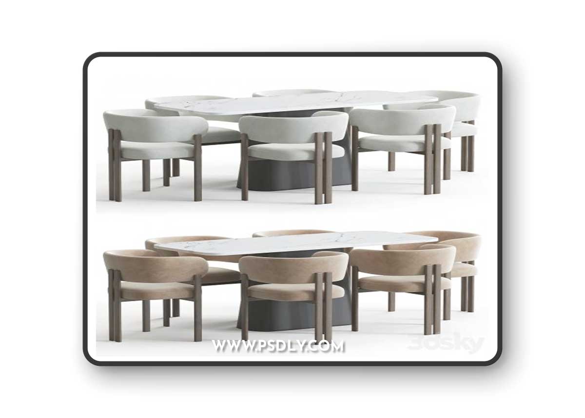 Bay wood chair and Calacatta table