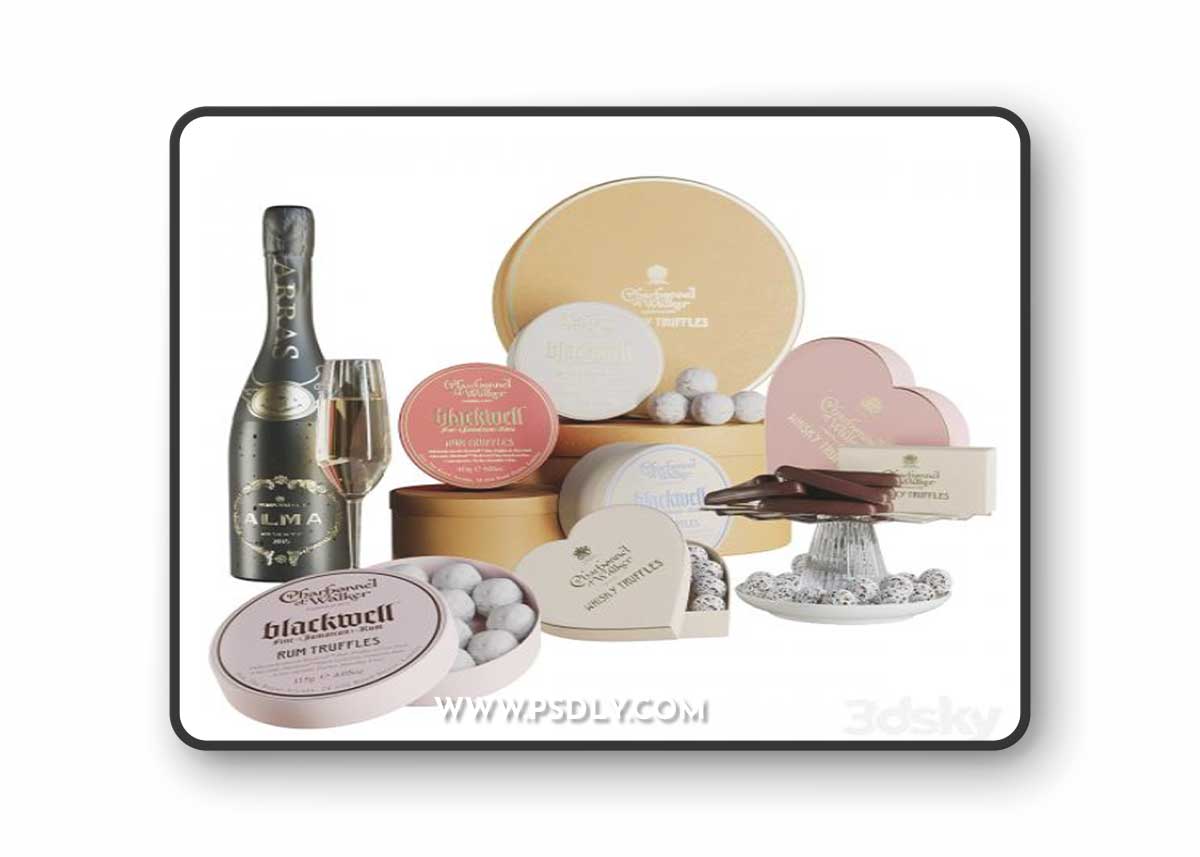 Gift set with sweets and desserts and a glass of wine