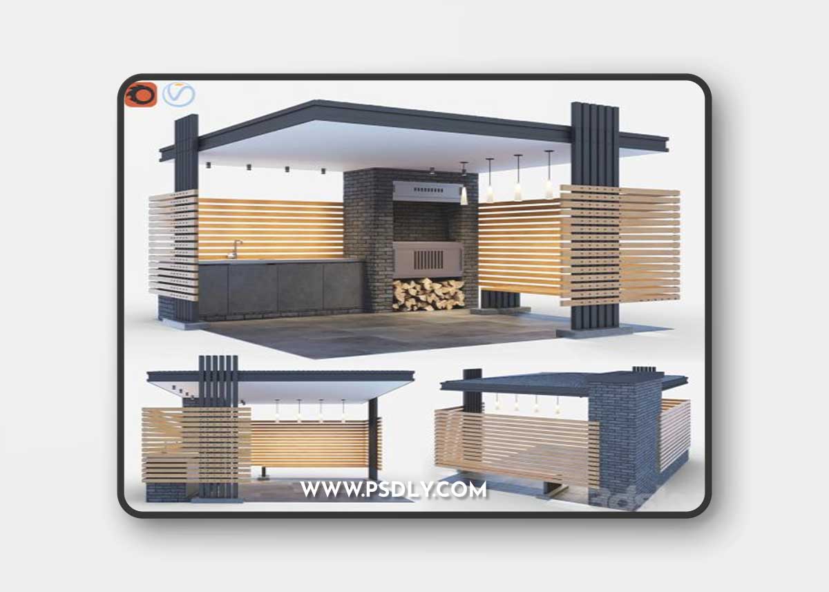 Modern gazebo with summer kitchen