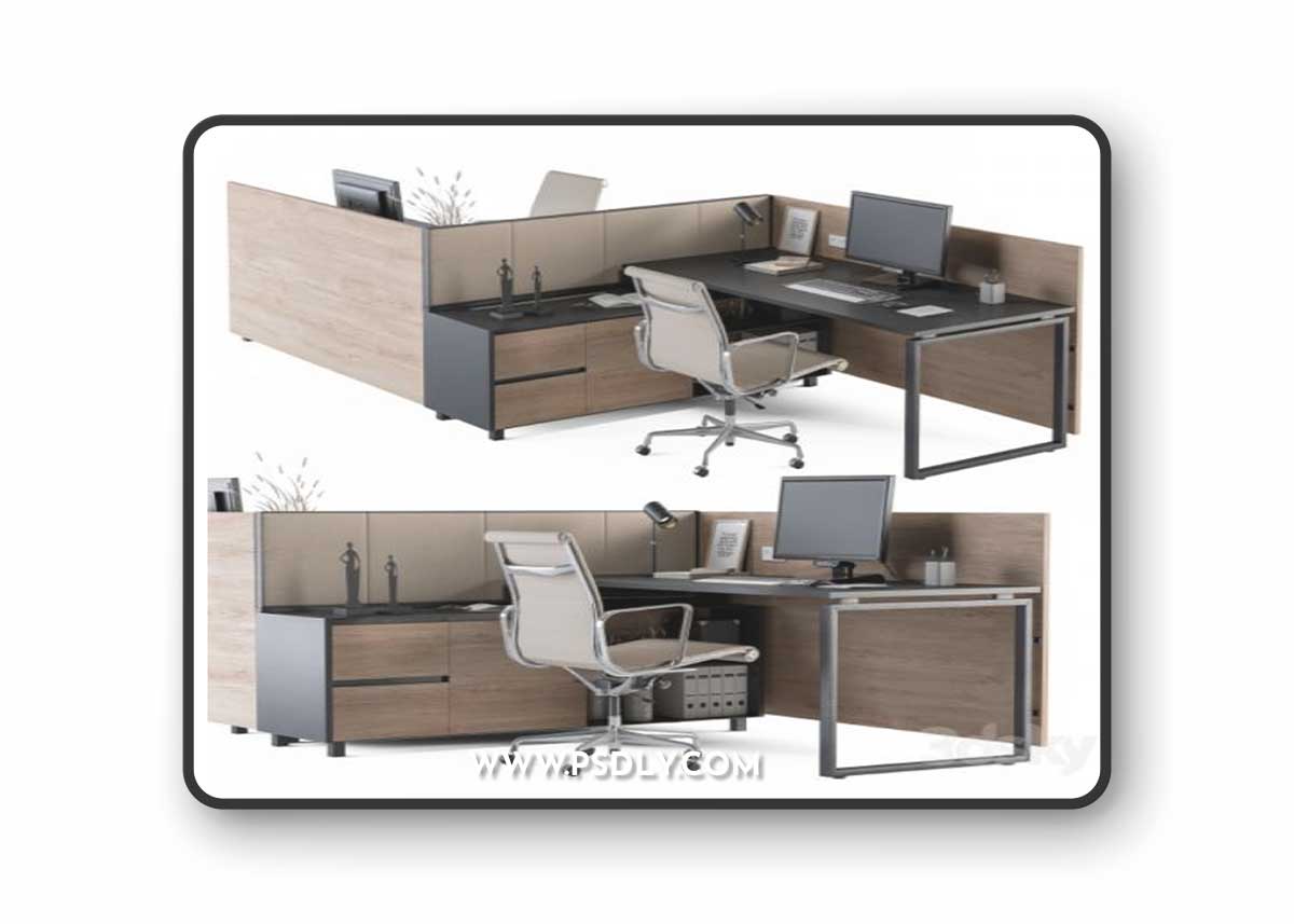 Office Desk Set Cream and Wood