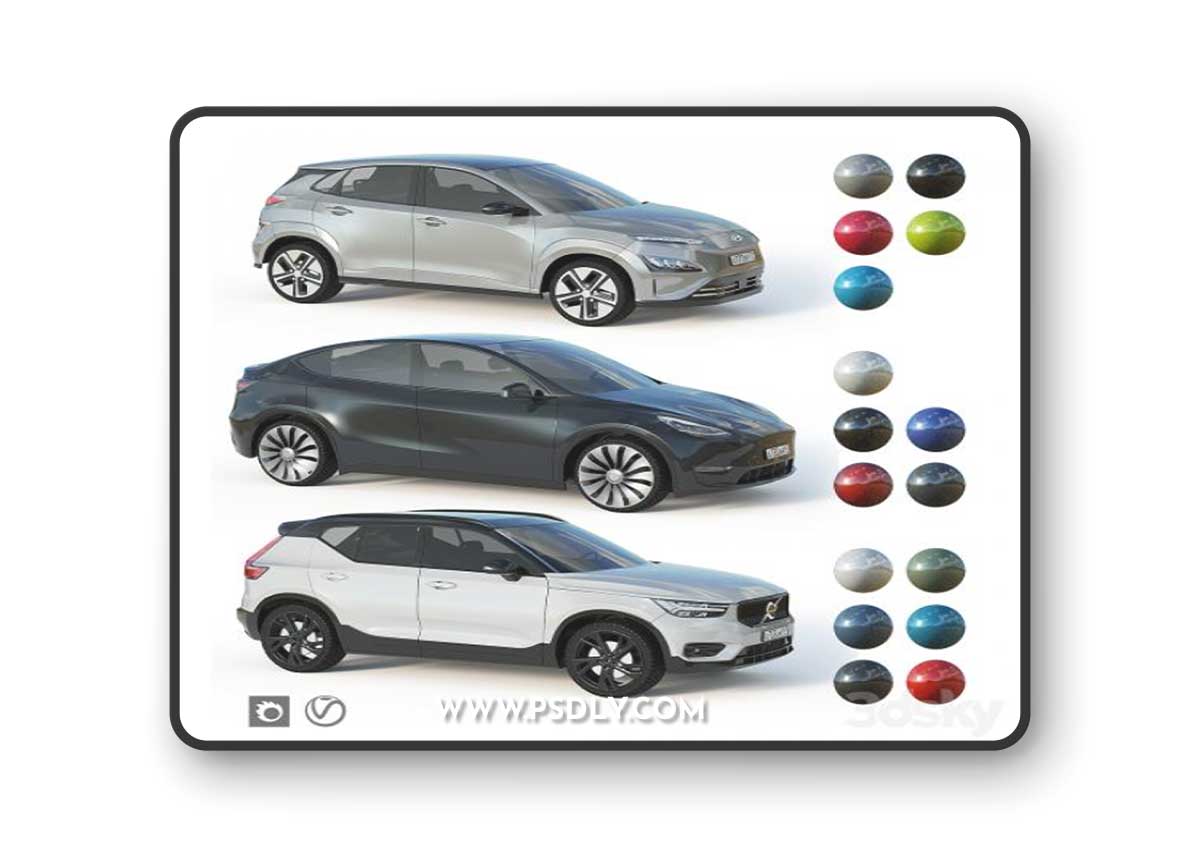 Parking lot electric car set 4 3D Model