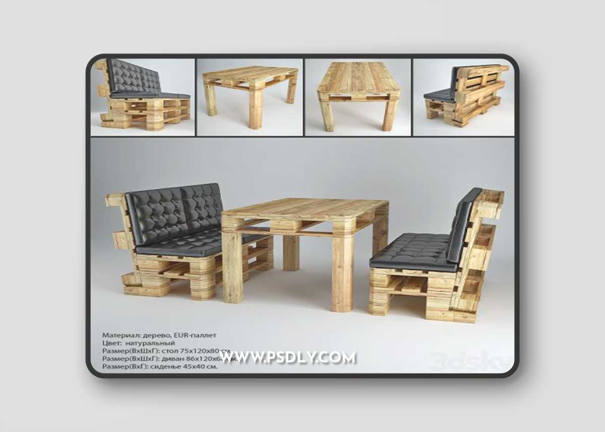Table and sofa from pallets 3D Model