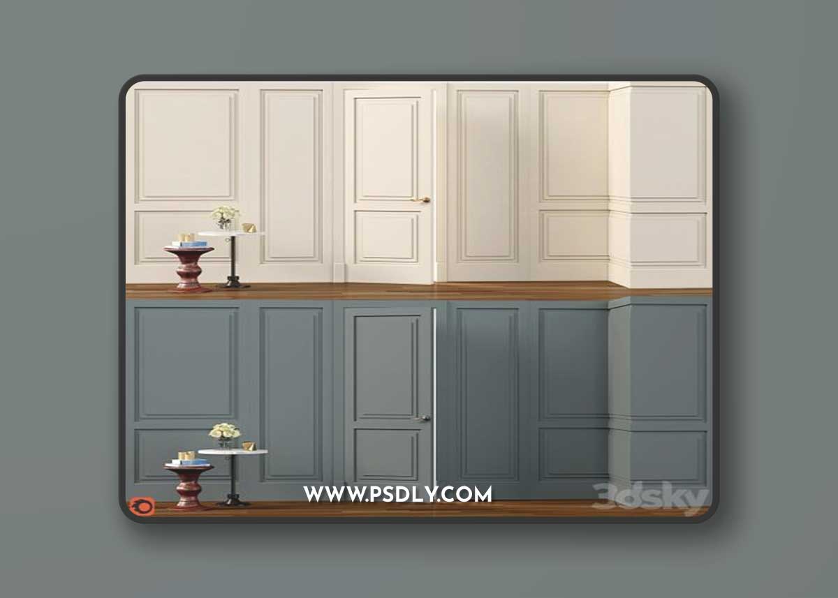 Wall molding. Boiserie classic panels with door