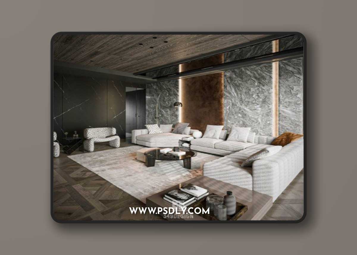 3Ds Max Living Room – Kitchen Interior