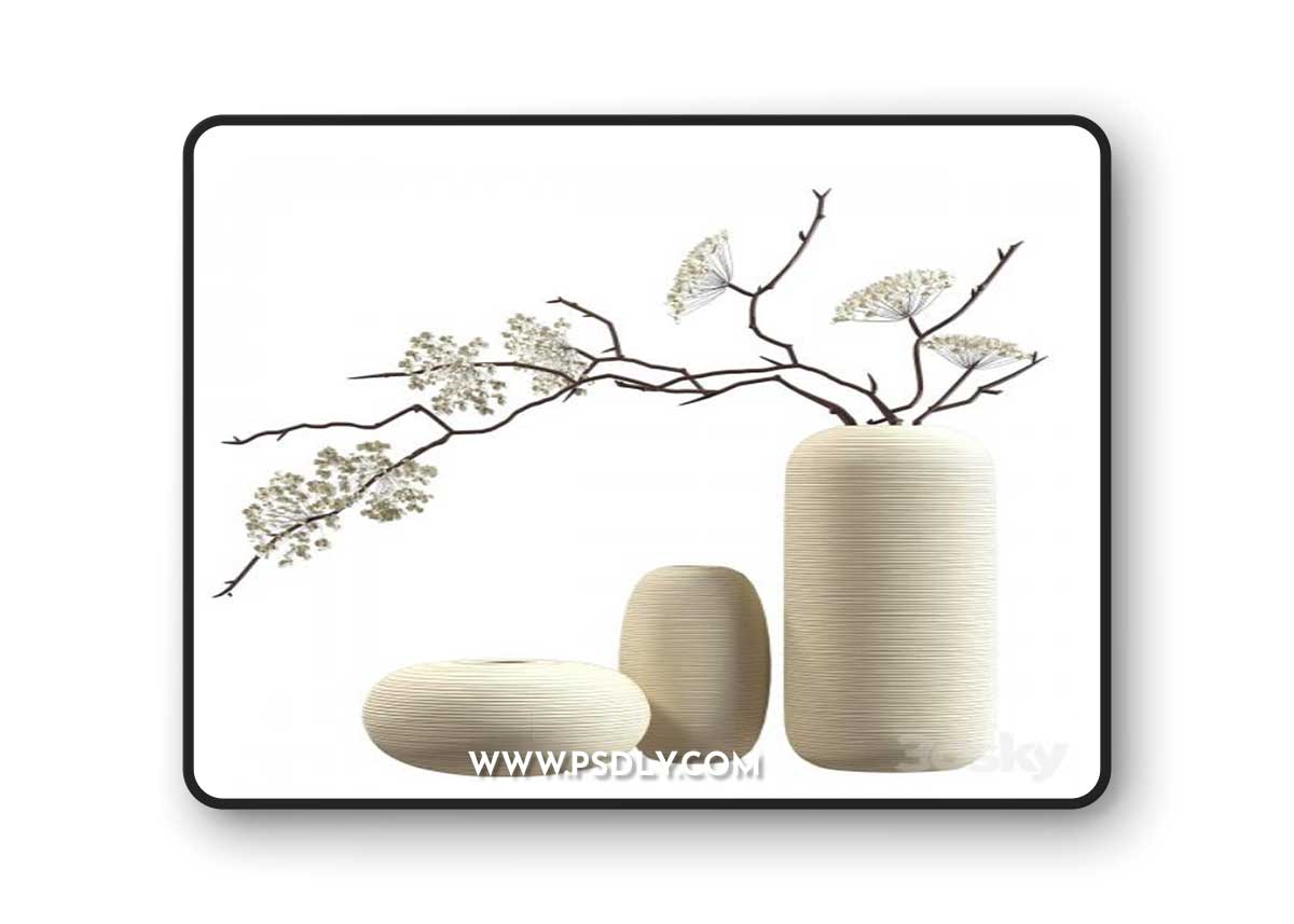 Bouquet of flowering branches in ceramic vases