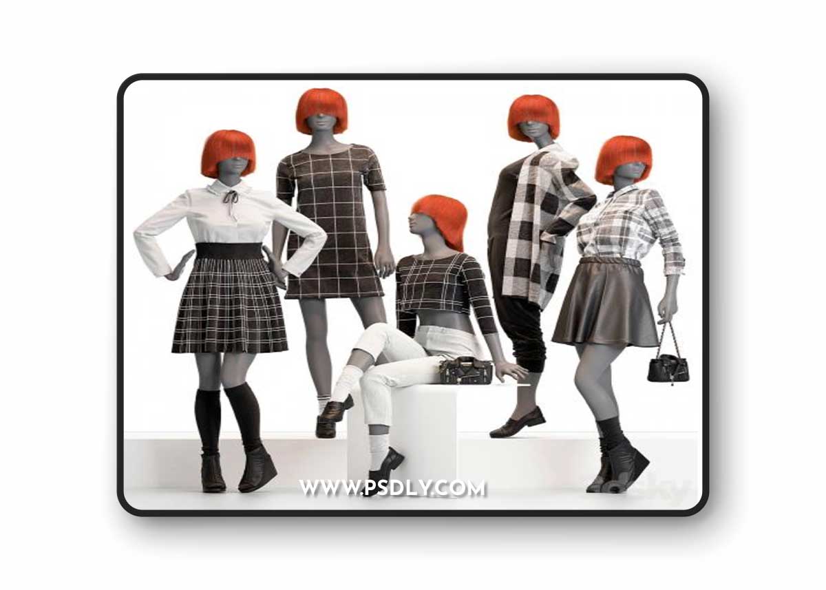 Female mannequins with clothes